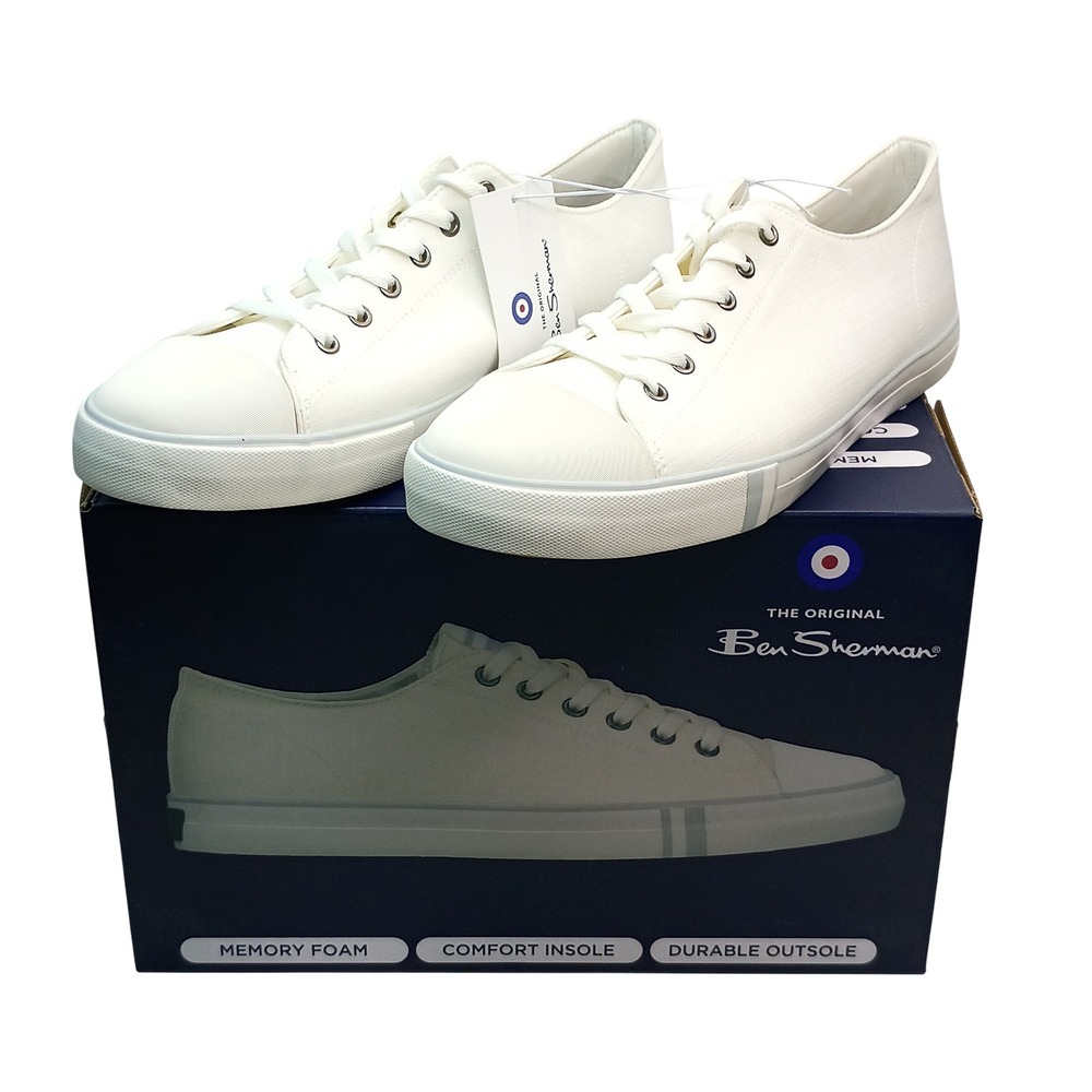 Ben‎ Sherman Dorset Lo Sneakers Men Size 12 White Canvas Memory Foam